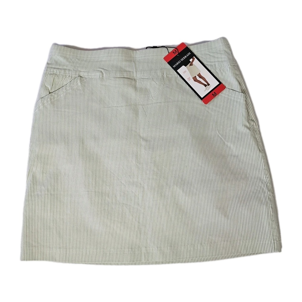 NWT Mario Serrani Ladies Medium Tummy Control Skort Front Pockets Green Striped